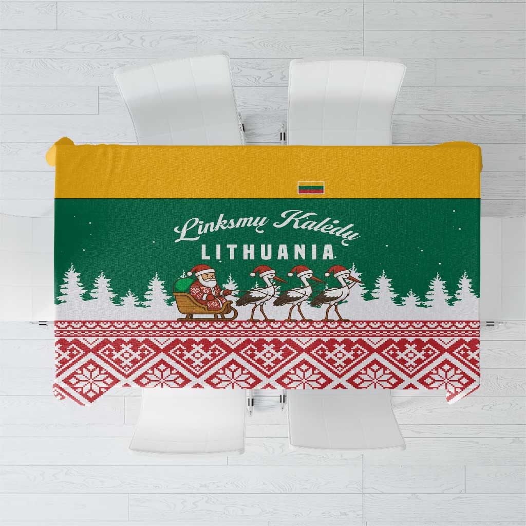 Lithuania Christmas Tablecloth with Santa Sleigh Pulled by Storks and Folk Pattern Design - Wonder Print Shop