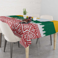 Lithuania Christmas Tablecloth with Santa Sleigh Pulled by Storks and Folk Pattern Design - Wonder Print Shop