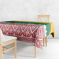 Lithuania Christmas Tablecloth with Santa Sleigh Pulled by Storks and Folk Pattern Design - Wonder Print Shop