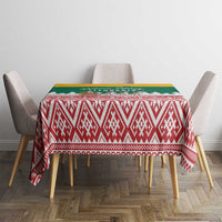Lithuania Christmas Tablecloth with Santa Sleigh Pulled by Storks and Folk Pattern Design - Wonder Print Shop