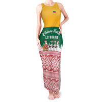 Lithuania Christmas Tank Maxi Dress with Santa Sleigh Pulled by Storks and Folk Pattern Design - Wonder Print Shop