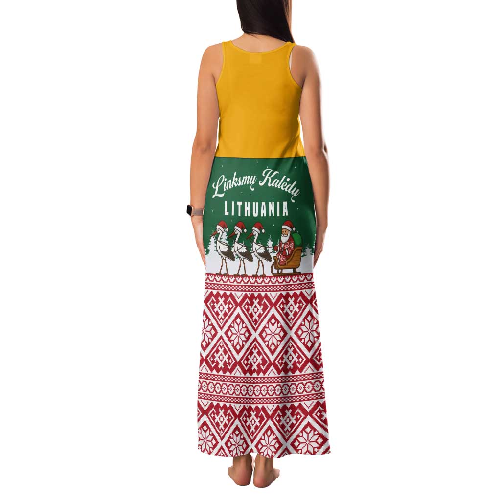 Lithuania Christmas Tank Maxi Dress with Santa Sleigh Pulled by Storks and Folk Pattern Design - Wonder Print Shop