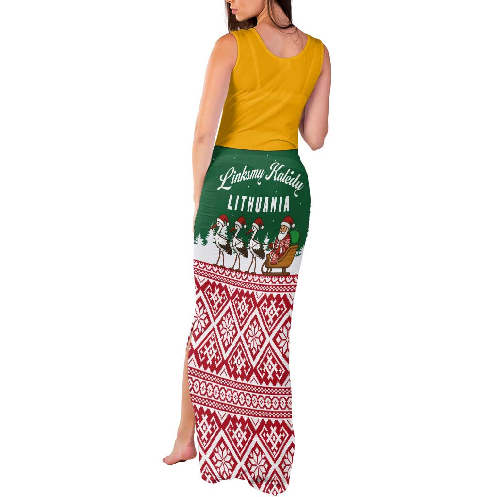 Lithuania Christmas Tank Maxi Dress with Santa Sleigh Pulled by Storks and Folk Pattern Design - Wonder Print Shop