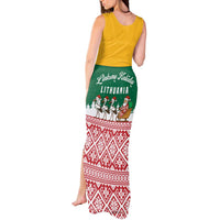 Lithuania Christmas Tank Maxi Dress with Santa Sleigh Pulled by Storks and Folk Pattern Design - Wonder Print Shop