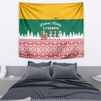 Lithuania Christmas Tapestry with Santa Sleigh Pulled by Storks and Folk Pattern Design - Wonder Print Shop