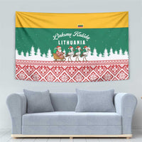 Lithuania Christmas Tapestry with Santa Sleigh Pulled by Storks and Folk Pattern Design - Wonder Print Shop