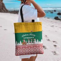 Lithuania Christmas Tote Bag with Santa Sleigh Pulled by Storks and Folk Pattern Design - Wonder Print Shop