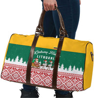 Lithuania Christmas Travel Bag with Santa Sleigh Pulled by Storks and Folk Pattern Design - Wonder Print Shop