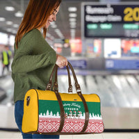 Lithuania Christmas Travel Bag with Santa Sleigh Pulled by Storks and Folk Pattern Design - Wonder Print Shop