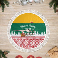 Lithuania Christmas Tree Skirt with Santa Sleigh Pulled by Storks and Folk Pattern Design - Wonder Print Shop