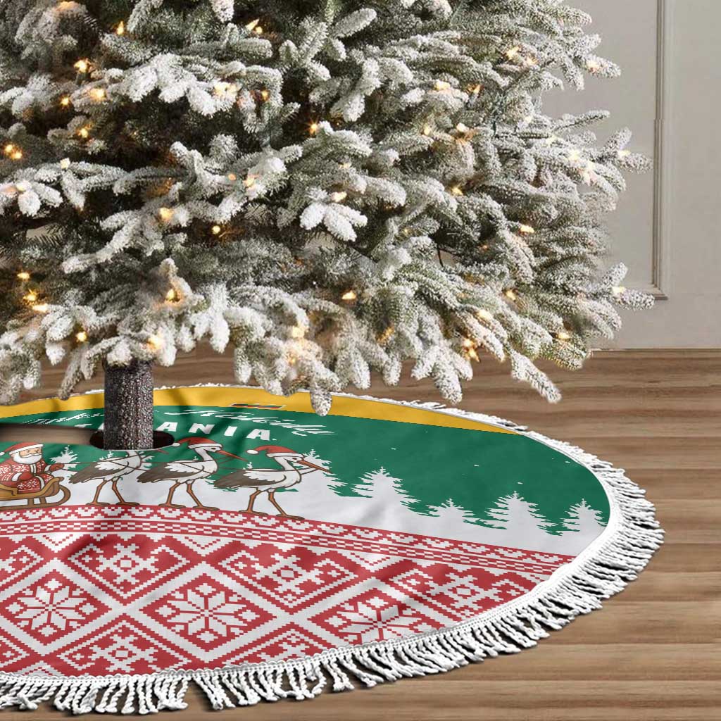 Lithuania Christmas Tree Skirt with Santa Sleigh Pulled by Storks and Folk Pattern Design - Wonder Print Shop