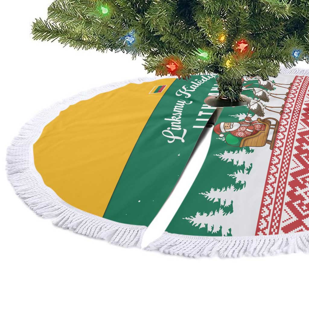 Lithuania Christmas Tree Skirt with Santa Sleigh Pulled by Storks and Folk Pattern Design - Wonder Print Shop