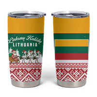 Lithuania Christmas Tumbler Cup with Santa Sleigh Pulled by Storks and Folk Pattern Design - Wonder Print Shop