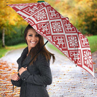 Lithuania Christmas Umbrella with Santa Sleigh Pulled by Storks and Folk Pattern Design - Wonder Print Shop