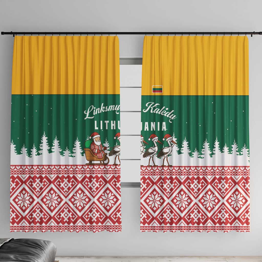 Lithuania Christmas Window Curtain with Santa Sleigh Pulled by Storks and Folk Pattern Design - Wonder Print Shop