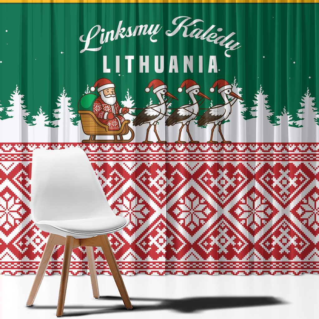 Lithuania Christmas Window Curtain with Santa Sleigh Pulled by Storks and Folk Pattern Design - Wonder Print Shop