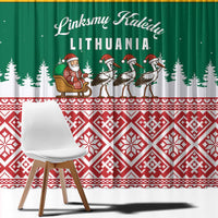 Lithuania Christmas Window Curtain with Santa Sleigh Pulled by Storks and Folk Pattern Design - Wonder Print Shop