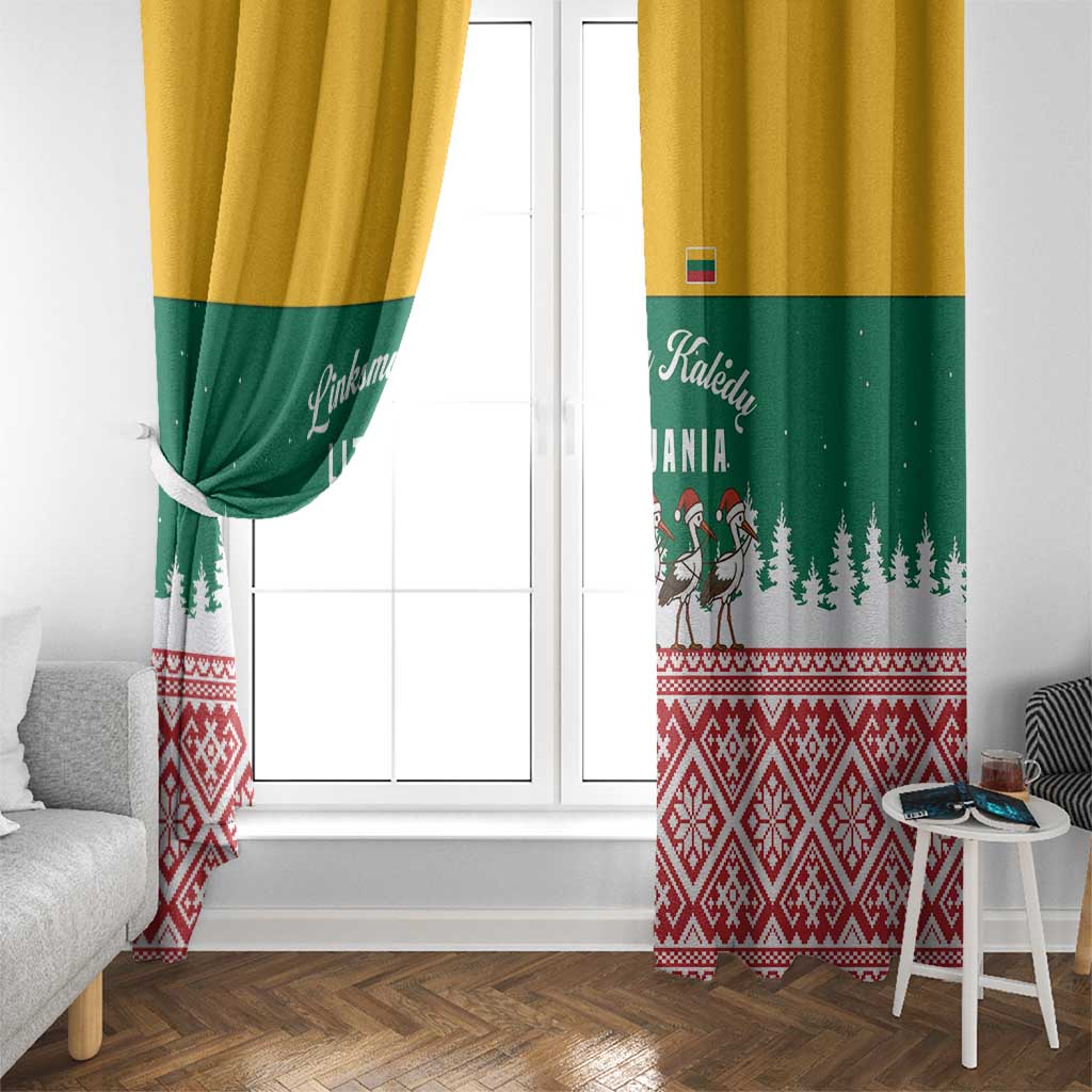 Lithuania Christmas Window Curtain with Santa Sleigh Pulled by Storks and Folk Pattern Design - Wonder Print Shop