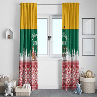 Lithuania Christmas Window Curtain with Santa Sleigh Pulled by Storks and Folk Pattern Design - Wonder Print Shop