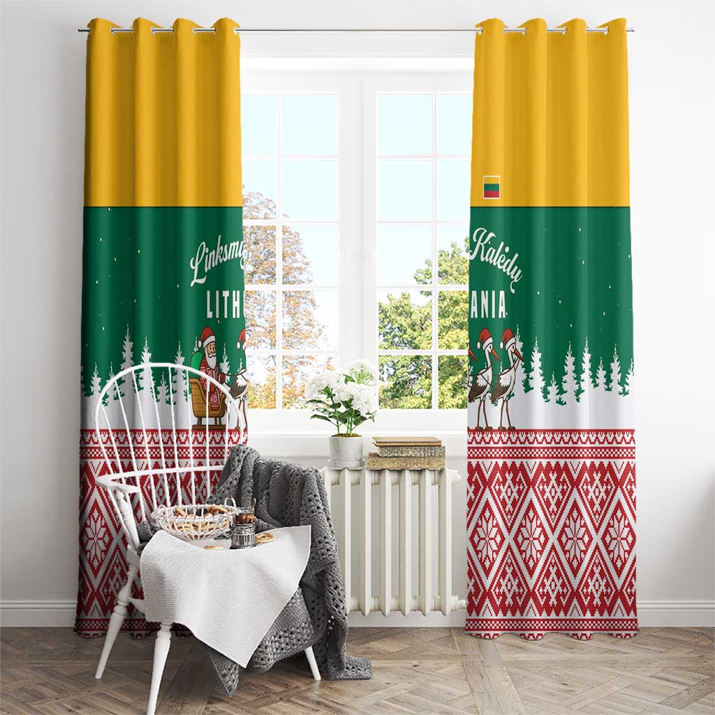Lithuania Christmas Window Curtain with Santa Sleigh Pulled by Storks and Folk Pattern Design - Wonder Print Shop