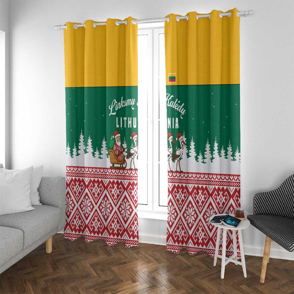 Lithuania Christmas Window Curtain with Santa Sleigh Pulled by Storks and Folk Pattern Design - Wonder Print Shop