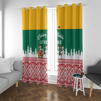 Lithuania Christmas Window Curtain with Santa Sleigh Pulled by Storks and Folk Pattern Design - Wonder Print Shop