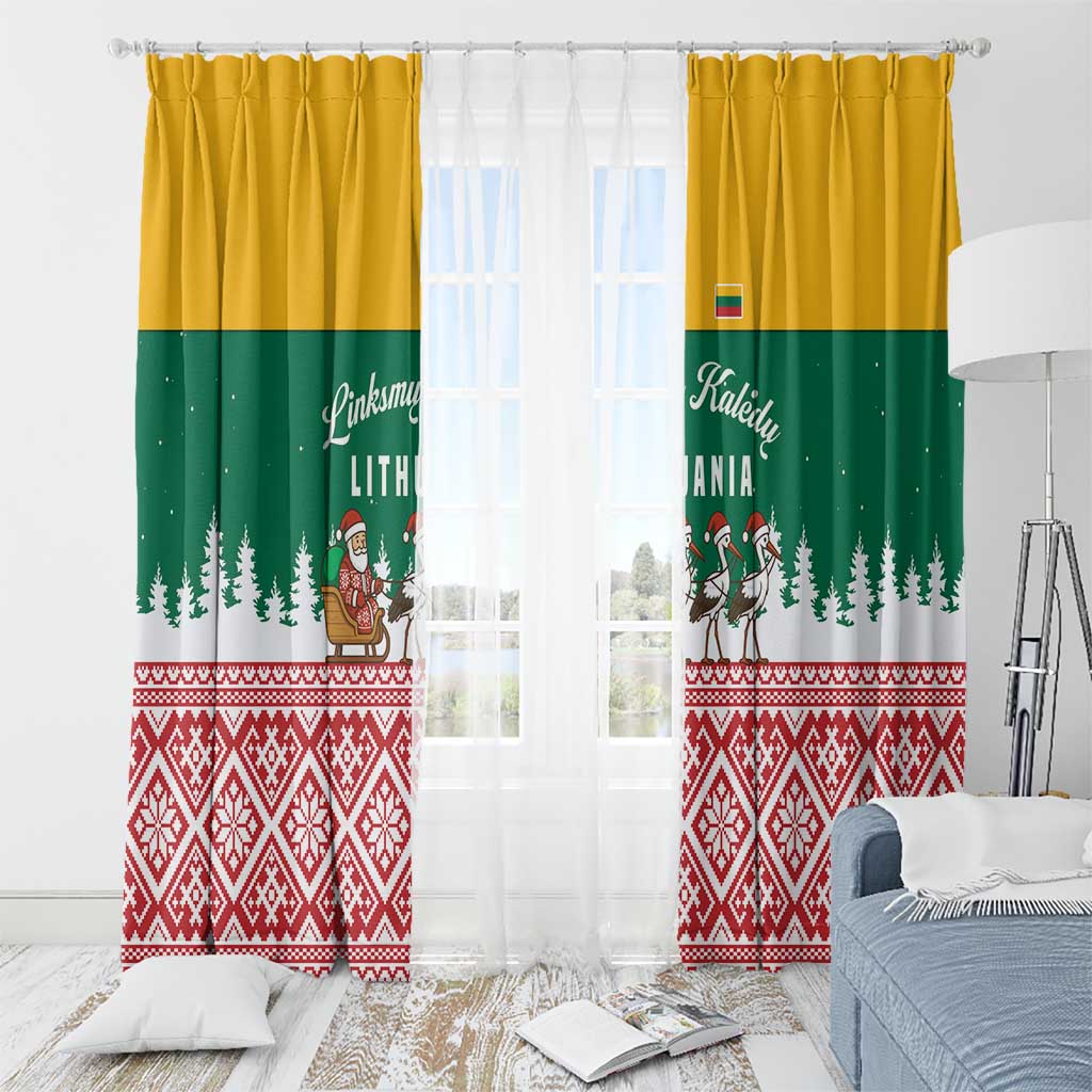 Lithuania Christmas Window Curtain with Santa Sleigh Pulled by Storks and Folk Pattern Design - Wonder Print Shop