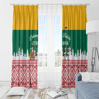 Lithuania Christmas Window Curtain with Santa Sleigh Pulled by Storks and Folk Pattern Design - Wonder Print Shop