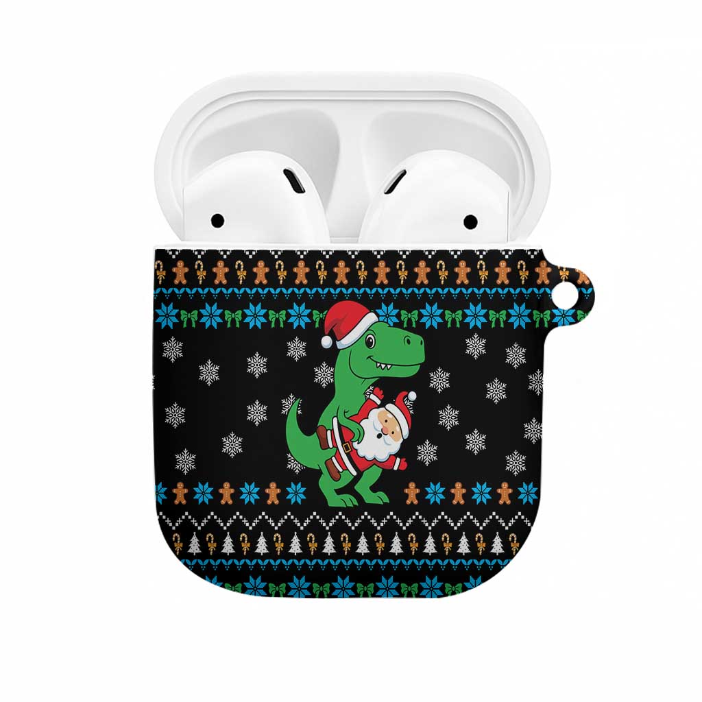 Funny Santa Riding Dinosaur Christmas AirPods Case Gingerbread Snowflake Pattern - Wonder Print Shop
