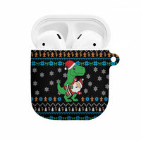 Funny Santa Riding Dinosaur Christmas AirPods Case Gingerbread Snowflake Pattern - Wonder Print Shop