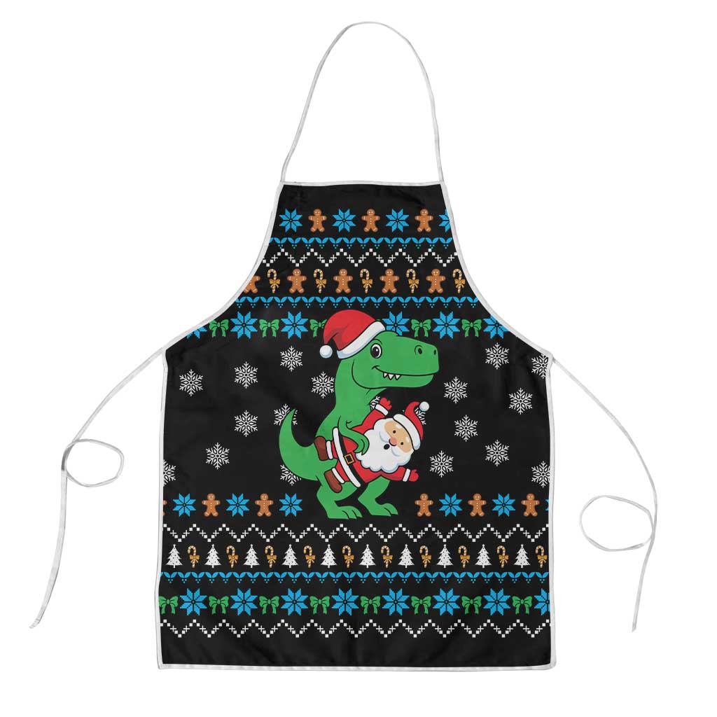 Funny Santa Riding Dinosaur Christmas Apron Gingerbread Snowflake Pattern - Wonder Print Shop