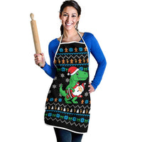 Funny Santa Riding Dinosaur Christmas Apron Gingerbread Snowflake Pattern - Wonder Print Shop