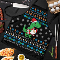 Funny Santa Riding Dinosaur Christmas Apron Gingerbread Snowflake Pattern - Wonder Print Shop