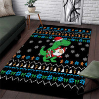Funny Santa Riding Dinosaur Christmas Area Rug Gingerbread Snowflake Pattern - Wonder Print Shop