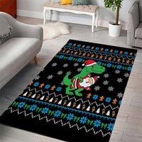 Funny Santa Riding Dinosaur Christmas Area Rug Gingerbread Snowflake Pattern - Wonder Print Shop