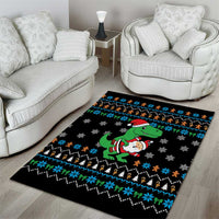 Funny Santa Riding Dinosaur Christmas Area Rug Gingerbread Snowflake Pattern - Wonder Print Shop
