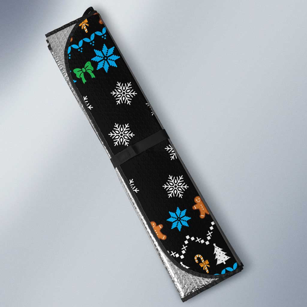 Funny Santa Riding Dinosaur Christmas Auto Sun Shade Gingerbread Snowflake Pattern - Wonder Print Shop