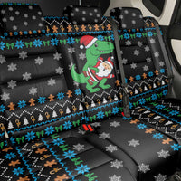 Funny Santa Riding Dinosaur Christmas Back Car Seat Cover Gingerbread Snowflake Pattern - Wonder Print Shop