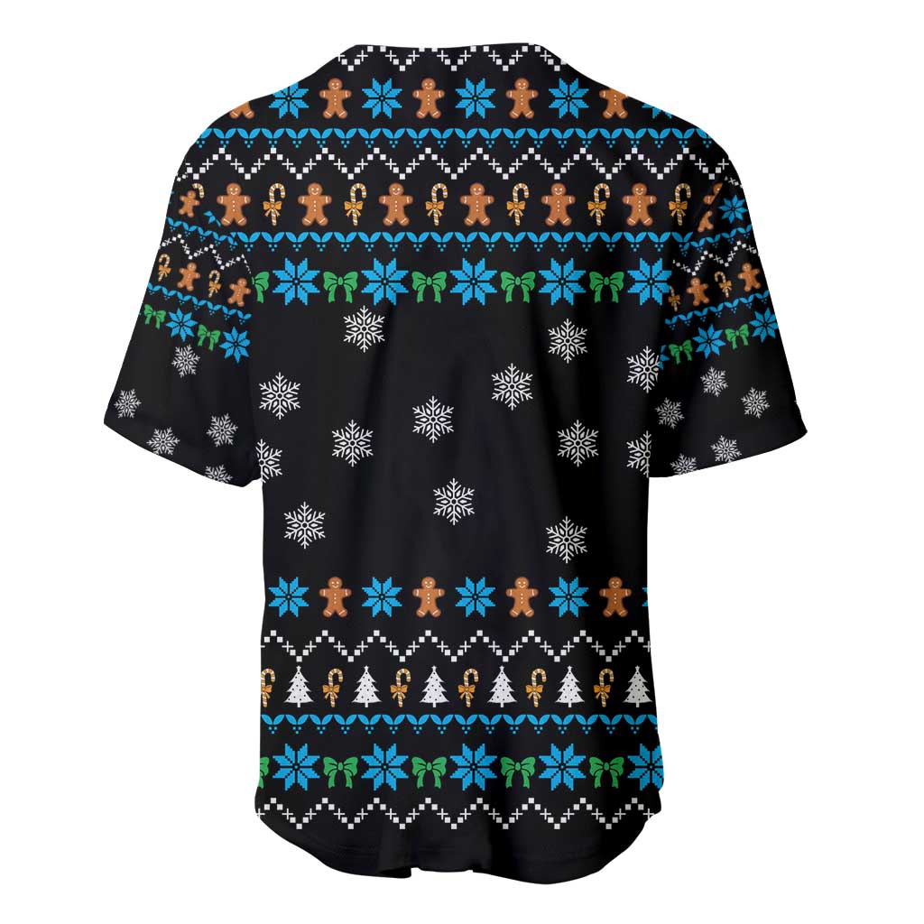 Funny Santa Riding Dinosaur Christmas Baseball Jersey Gingerbread Snowflake Pattern - Wonder Print Shop