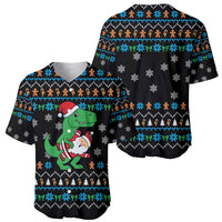 Funny Santa Riding Dinosaur Christmas Baseball Jersey Gingerbread Snowflake Pattern - Wonder Print Shop