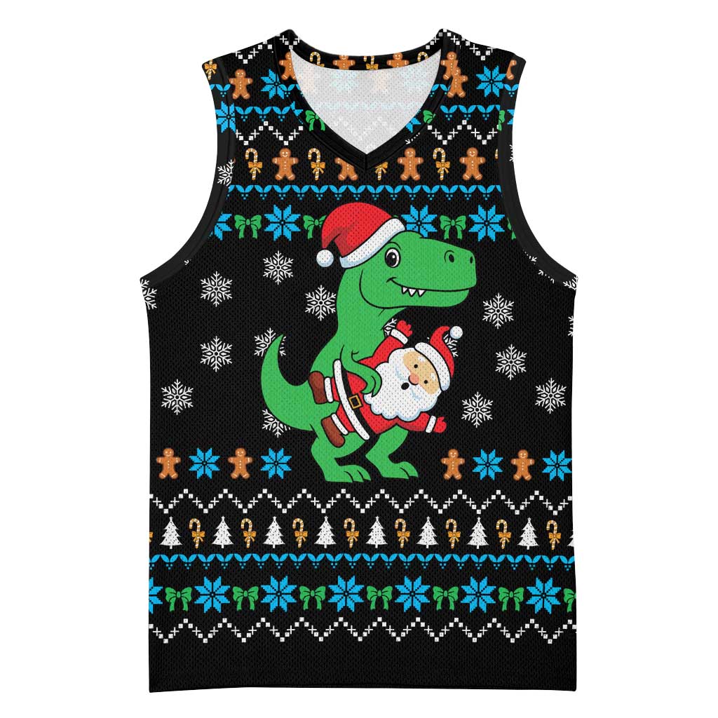 Funny Santa Riding Dinosaur Christmas Basketball Jersey Gingerbread Snowflake Pattern - Wonder Print Shop