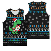 Funny Santa Riding Dinosaur Christmas Basketball Jersey Gingerbread Snowflake Pattern - Wonder Print Shop