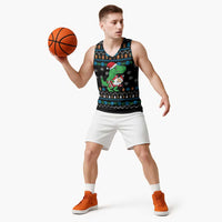 Funny Santa Riding Dinosaur Christmas Basketball Jersey Gingerbread Snowflake Pattern - Wonder Print Shop