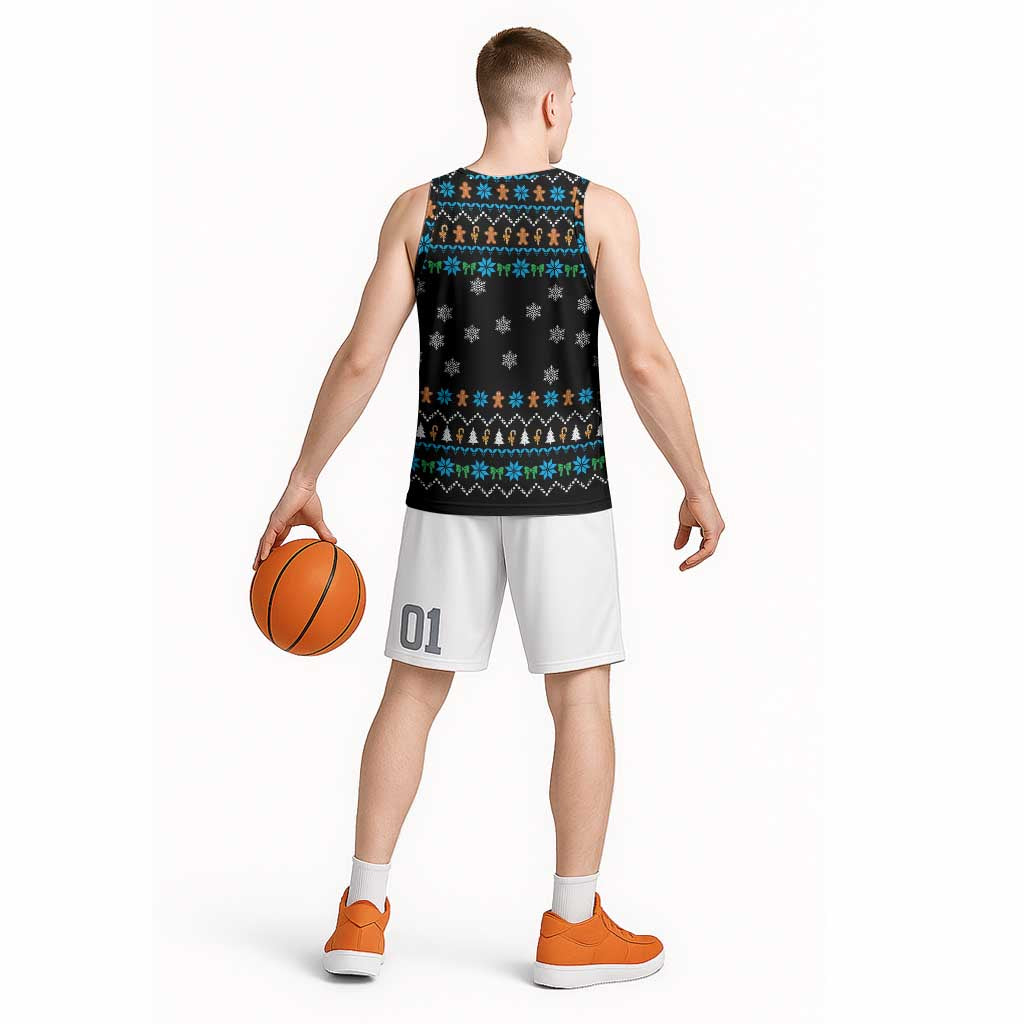 Funny Santa Riding Dinosaur Christmas Basketball Jersey Gingerbread Snowflake Pattern - Wonder Print Shop
