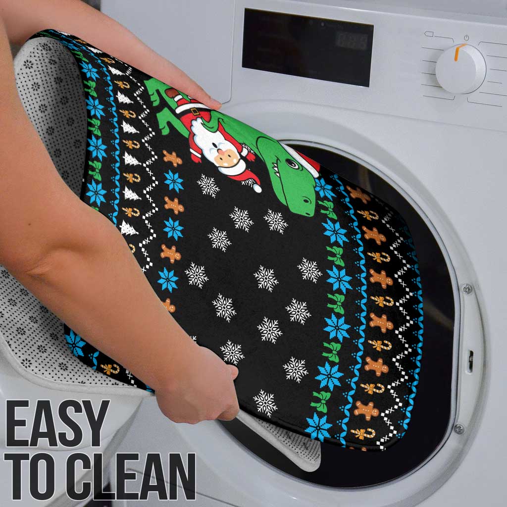 Funny Santa Riding Dinosaur Christmas Bathroom Set Gingerbread Snowflake Pattern - Wonder Print Shop