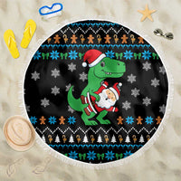 Funny Santa Riding Dinosaur Christmas Beach Blanket Gingerbread Snowflake Pattern - Wonder Print Shop