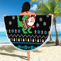 Funny Santa Riding Dinosaur Christmas Beach Blanket Gingerbread Snowflake Pattern - Wonder Print Shop
