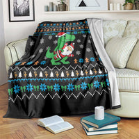Funny Santa Riding Dinosaur Christmas Blanket Gingerbread Snowflake Pattern - Wonder Print Shop
