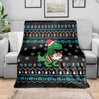 Funny Santa Riding Dinosaur Christmas Blanket Gingerbread Snowflake Pattern - Wonder Print Shop