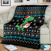 Funny Santa Riding Dinosaur Christmas Blanket Gingerbread Snowflake Pattern - Wonder Print Shop